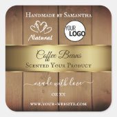 天然木目製品ラベル金ゴールドデコールロゴ スクエアシール (正面)