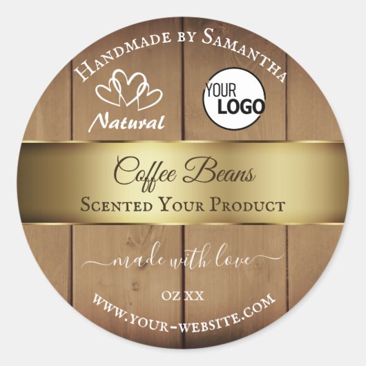 天然木目製品ラベル金ゴールドデコールロゴ ラウンドシール (正面)