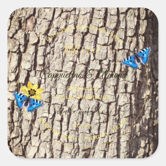 天然木素朴樹皮の木目製品ラベル スクエアシール (正面)