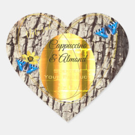 天然木素朴樹皮の木目製品ラベル ハートシール