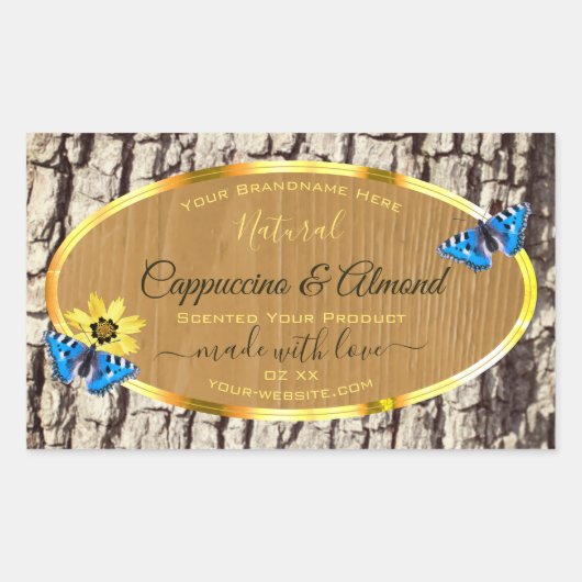 天然木素朴樹皮の木目製品ラベル 長方形シール (正面)