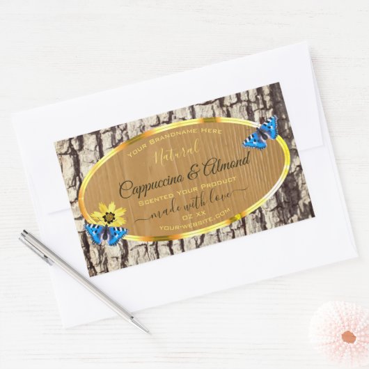 天然木素朴樹皮の木目製品ラベル 長方形シール (封筒)