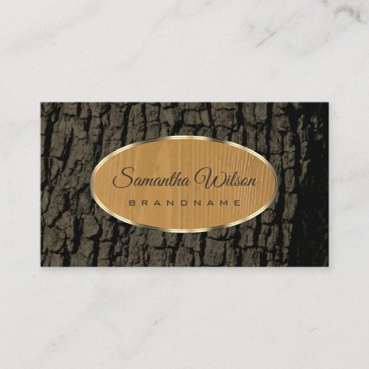 天然木素朴樹皮粒楕円金ゴールド縁ど 名刺 (正面)