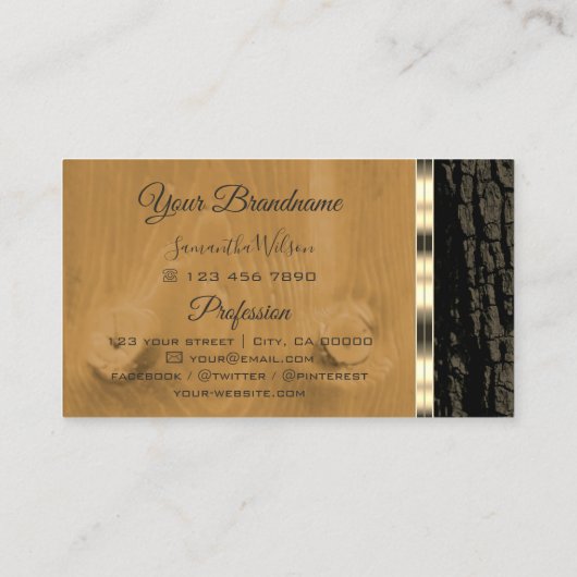 天然木素朴樹皮粒穀物金ゴールド縁どロゴ 名刺 (裏面)