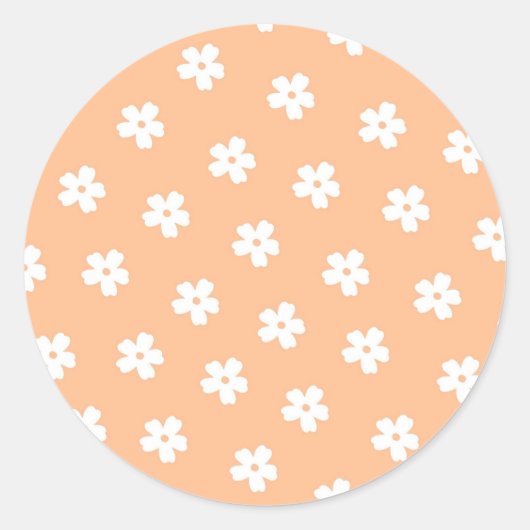 天然桃名門私立校風の白ヒッピー花柄 ラウンドシール (正面)