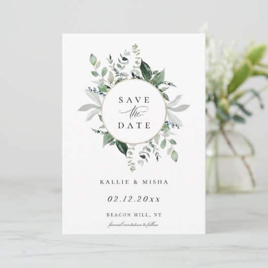 天然植物性の葉のフレームは日付を保存 案内状 (スタンド正面)