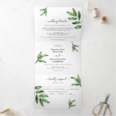 天然水の色の手絵を描の緑結婚の 三つ折り招待状 (内部)