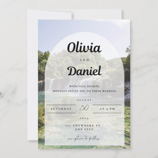 天然水を背景にした招待 招待状 (正面)