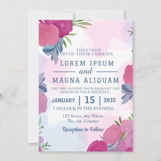 天然水カラー結婚式招待状カード 招待状 (正面)