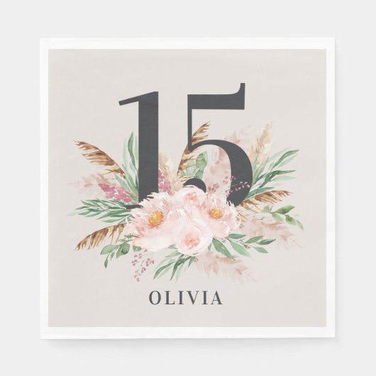 天然水ガーリー色フローラエレガント誕生日 スタンダードランチョンナプキン (正面)