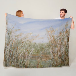 天然池のワイルドエッジ水彩プリント フリースブランケット