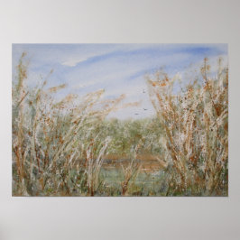 天然池のワイルドエッジ水彩プリント ポスター