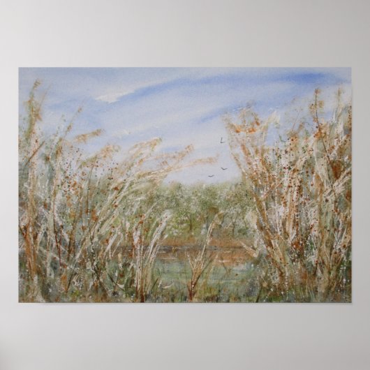 天然池のワイルドエッジ水彩プリント ポスター (正面)