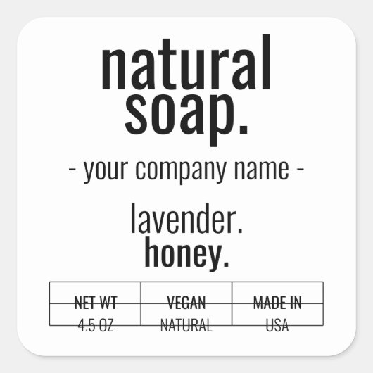 天然石けん製品ラベルデザイン スクエアシール (正面)