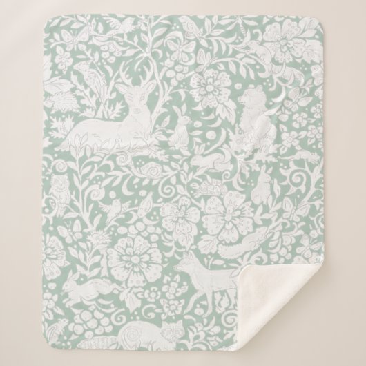 天然緑の白いスケッチの森林動物 シェルパブランケット (正面)