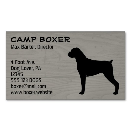 天然耳の木でボクサーの犬のシルエットをフェイク飾る マグネット名刺 (正面)
