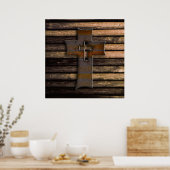 天然茶色の木製クロス ポスター (キッチン)