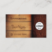 天然茶色の素朴木製ボード木の樹皮のロゴ 名刺 (正面)