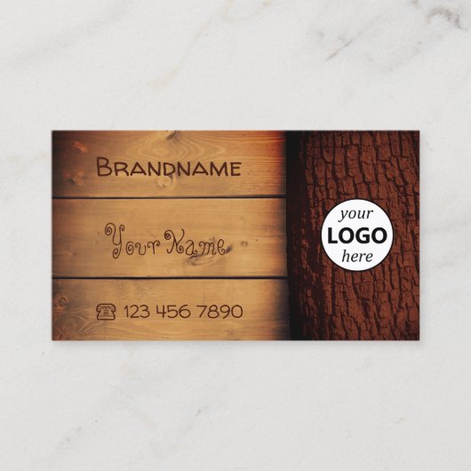 天然茶色の素朴木製ボード木の樹皮のロゴ 名刺 (正面)