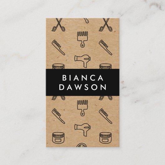 天然茶色の美容師ツールパターン 名刺 (正面)