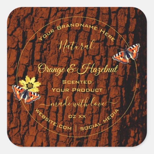 天然褐色木粒樹皮製品ラベル スクエアシール (正面)