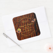 天然褐色木粒樹皮製品ラベル スクエアシール (封筒)