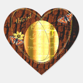 天然褐色木粒樹皮製品ラベル ハートシール