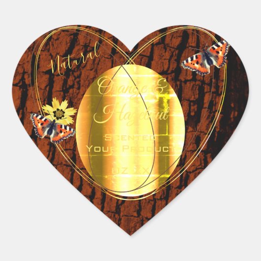 天然褐色木粒樹皮製品ラベル ハートシール (正面)