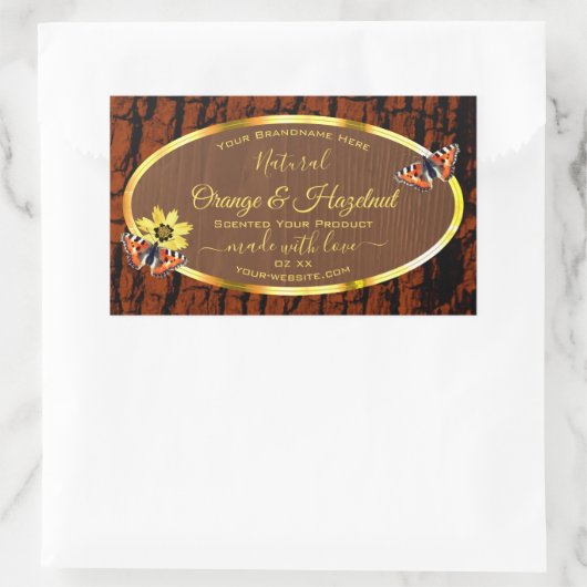 天然褐色木粒樹皮製品ラベル 長方形シール (バッグ)