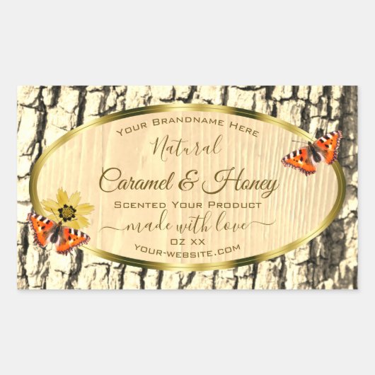 天然褐色木粒樹皮製品ラベル 長方形シール (正面)