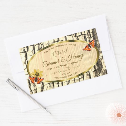 天然褐色木粒樹皮製品ラベル 長方形シール (封筒)