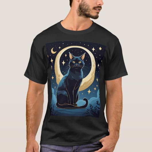 天猫Tシャツ – Mystic Moon & Stars Under Tシャツ (正面)