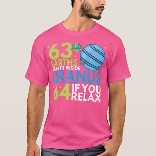 天王星は地球63個分!面白い天文学 Tシャツ (正面)