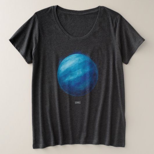 天王星プラネットアートワーク – コズミック宇宙イラストレーション プラスサイズTシャツ (デザイン正面)