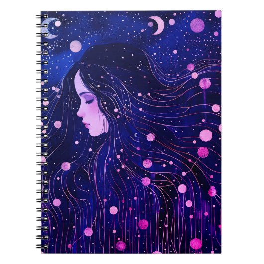 天界の女性 女神 月 星 空 ノートブック (正面)