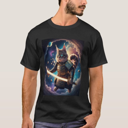 天界の波動の守護者 アストラルサムライ猫 Tシャツ (正面)