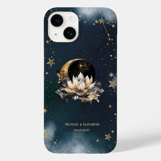 天界の金色の太陽、月、蓮の星の夜空 Case-Mate iPhoneケース (裏面)