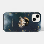 天界の金色の太陽、月、蓮の星の夜空 iPhoneケース (裏面横)
