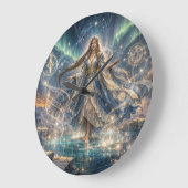 天界の魔女ファンタジー時計 – ミスティックブルー ラージ壁時計 (傾斜)