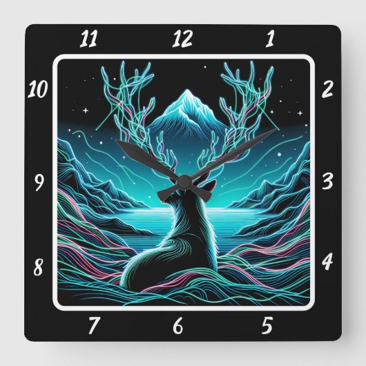 天界の鹿 月光 スクエア壁時計 (正面)
