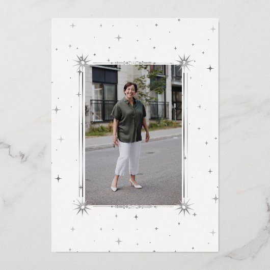 天真夜中の星の生命箔のお祝い 箔招待状 (裏面)