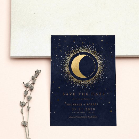 天真夜中の青い星の写真の保存日付 招待状