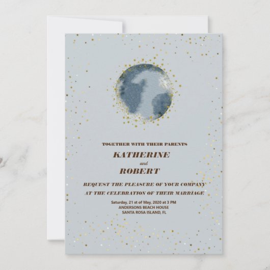 天真夜中の青い星の月の結婚インビタ 招待状 (正面)