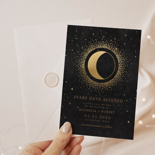 天真夜中の黒い星の写真の保存日付 招待状