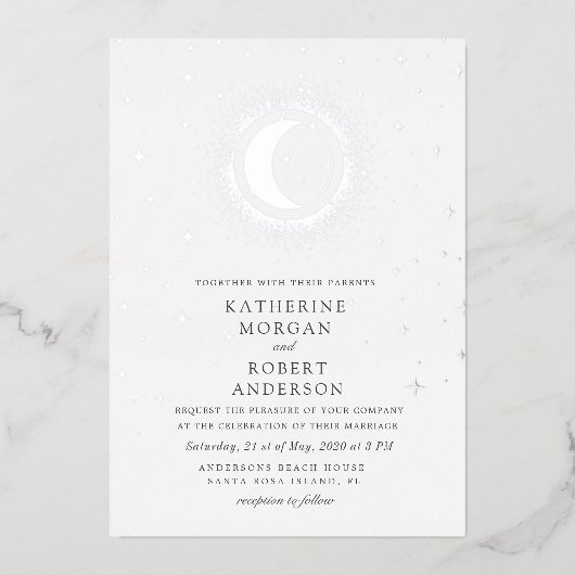 天真夜中スターズ結婚ムーン 箔招待状 (正面)