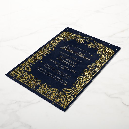 天真夜中ブルースターズムーンブライダルシャワー 箔招待状 (回転した状態)