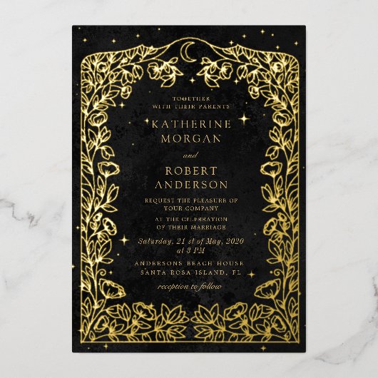 天真夜中ブルースターズムーン結婚ズ 箔招待状 (正面)