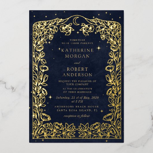 天真夜中ブルースターズムーン結婚ズ 箔招待状 (正面)