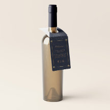 天真夜中ブルー結婚のボトルハンガーラベル