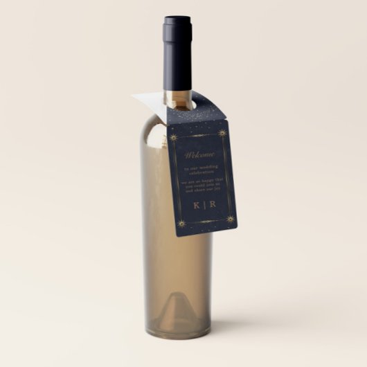 天真夜中ブルー結婚のボトルハンガーラベル ボトルネックタグ